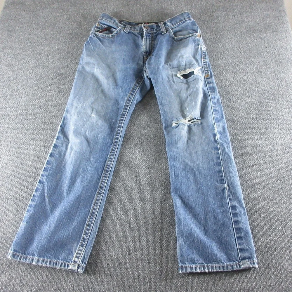 Ariat FR M4 Jeans Mens 30x30 Blue Relaxed Bootcut Distressed Denim Workwear